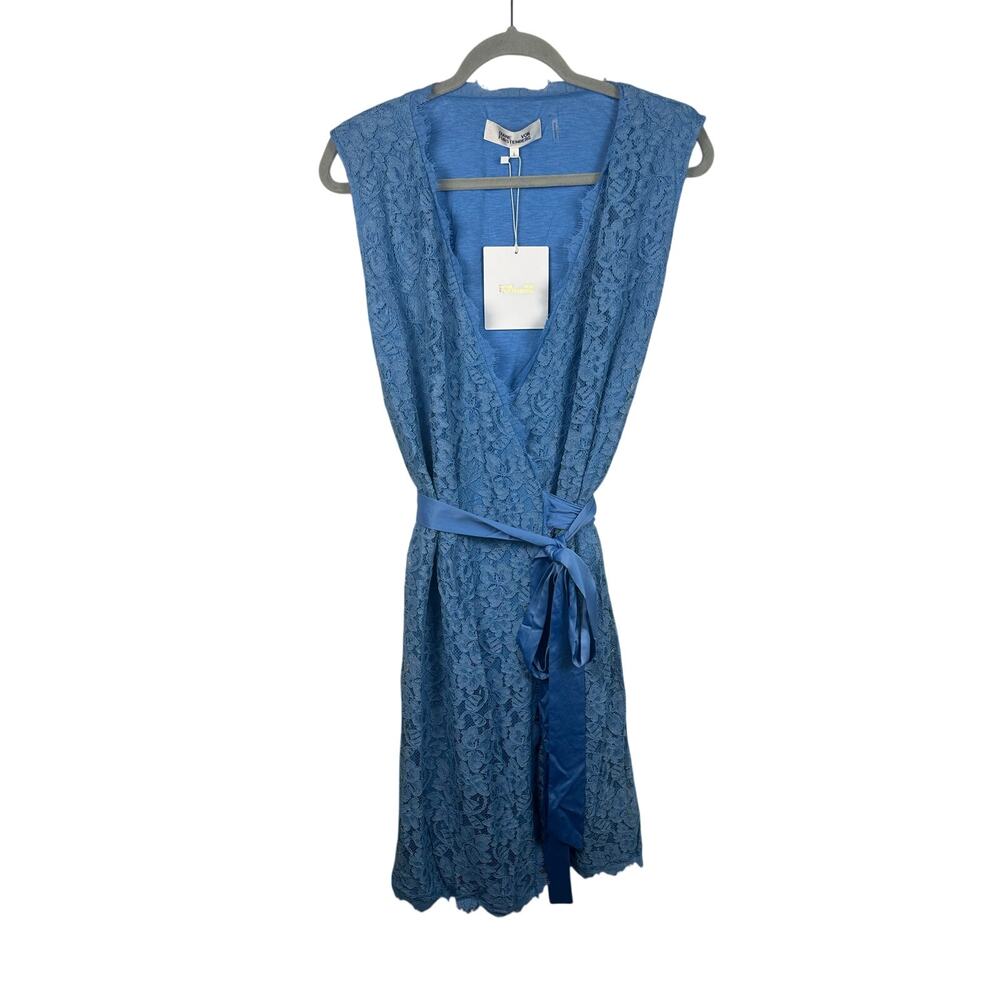 NWT Diane von Furstenberg Lace Wrap Dress, Oxford Blue Large Cocktail, Party - Picture 2 of 7